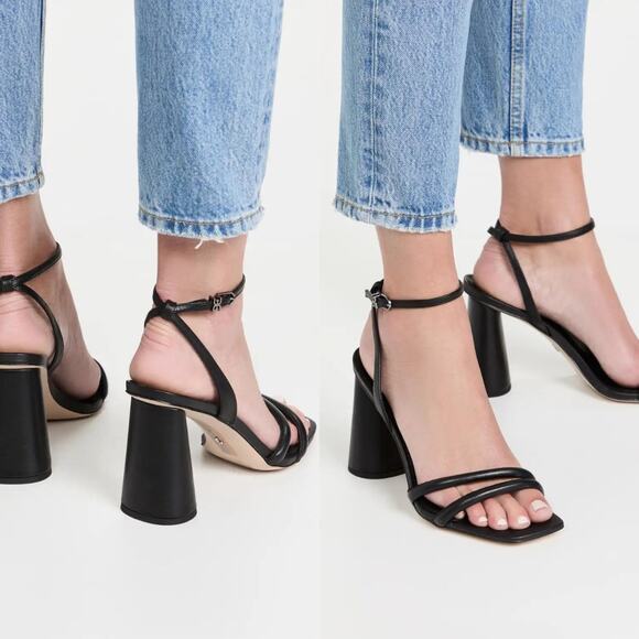 NEW Sam Edelman Kia Black Leather Sculptural Heel Ankle Strap Sandals - Picture 1 of 12